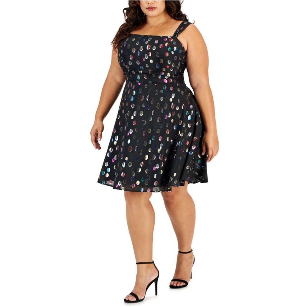 City Studio Womens Metallic Polka Dot Fit & Flare Dress, Multicoloured, 20W, DM